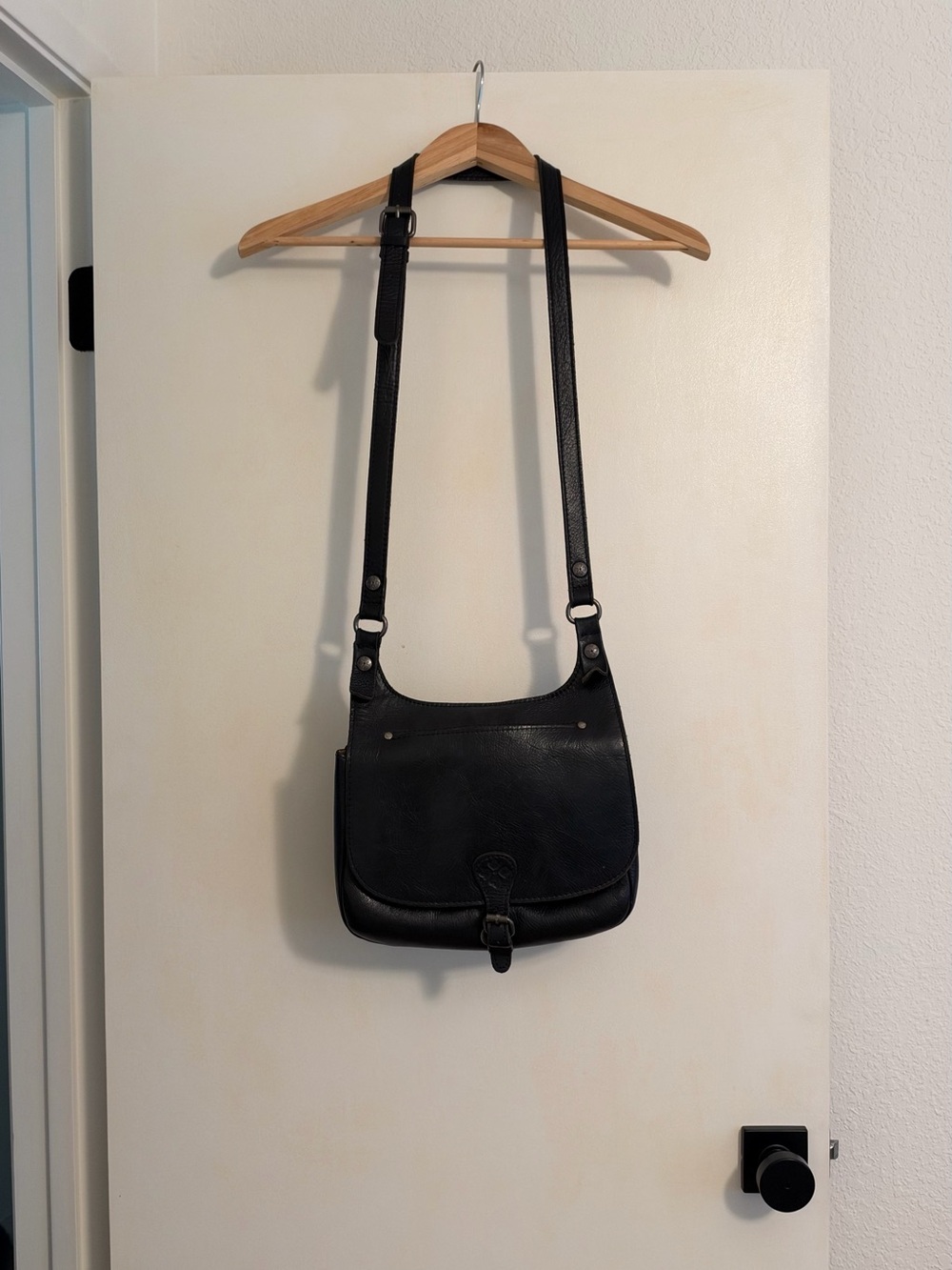 Patricia Nash Black Leather Crossbody Saddle Bag